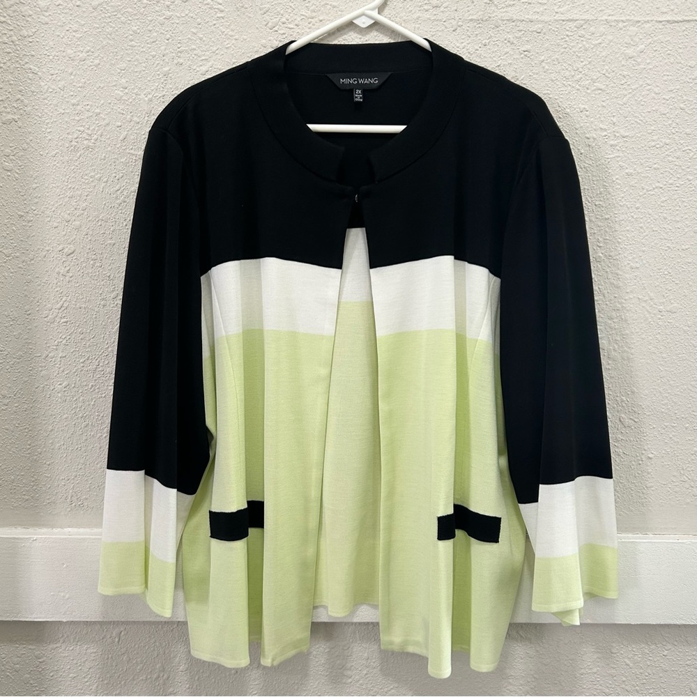 MING WANG Colorblock Jacket in Honeydew & Black Size 2X